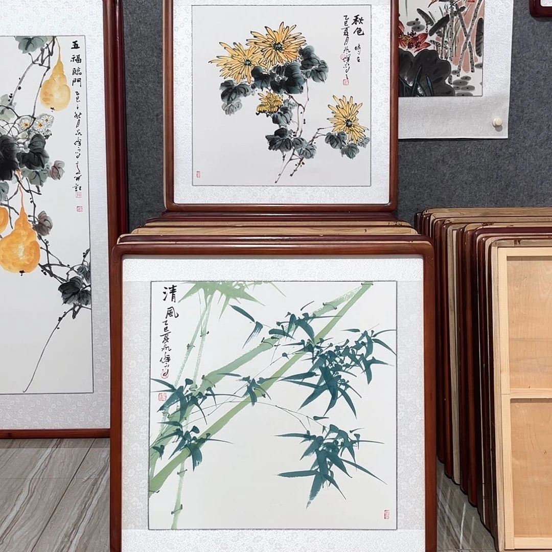 国画书画作品带框63×63