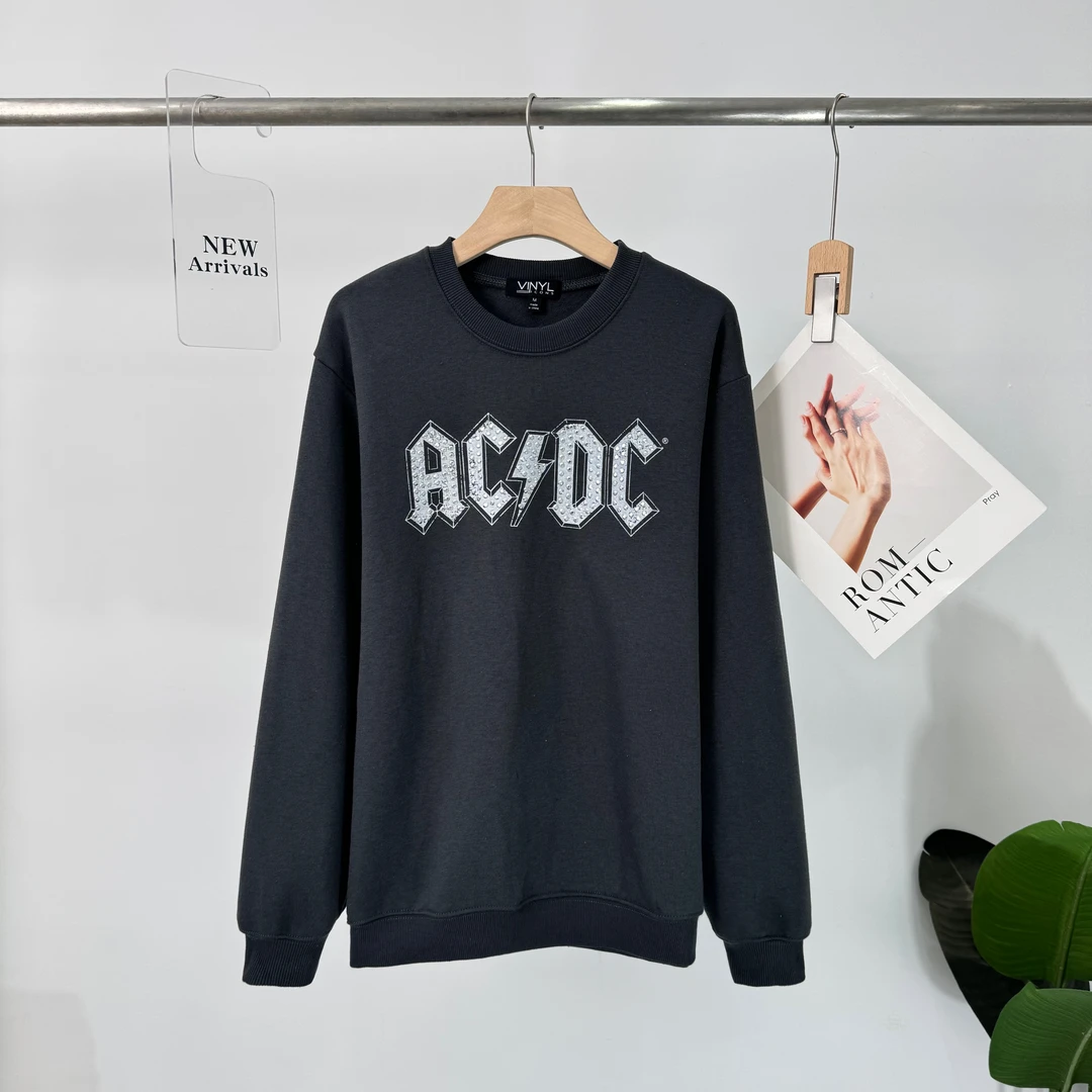 C942女款时尚圆领百搭加绒加厚款秋冬套头宽松型长袖情侣卫衣153Z