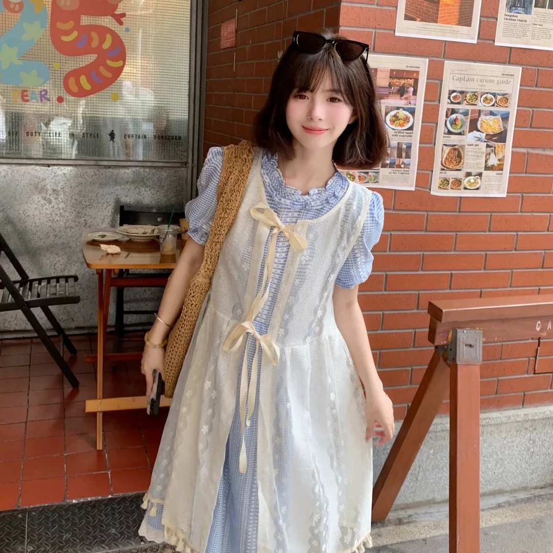 【张开心】新款夏季度假风短袖连衣裙遮肉长裙开衫两件套装田园