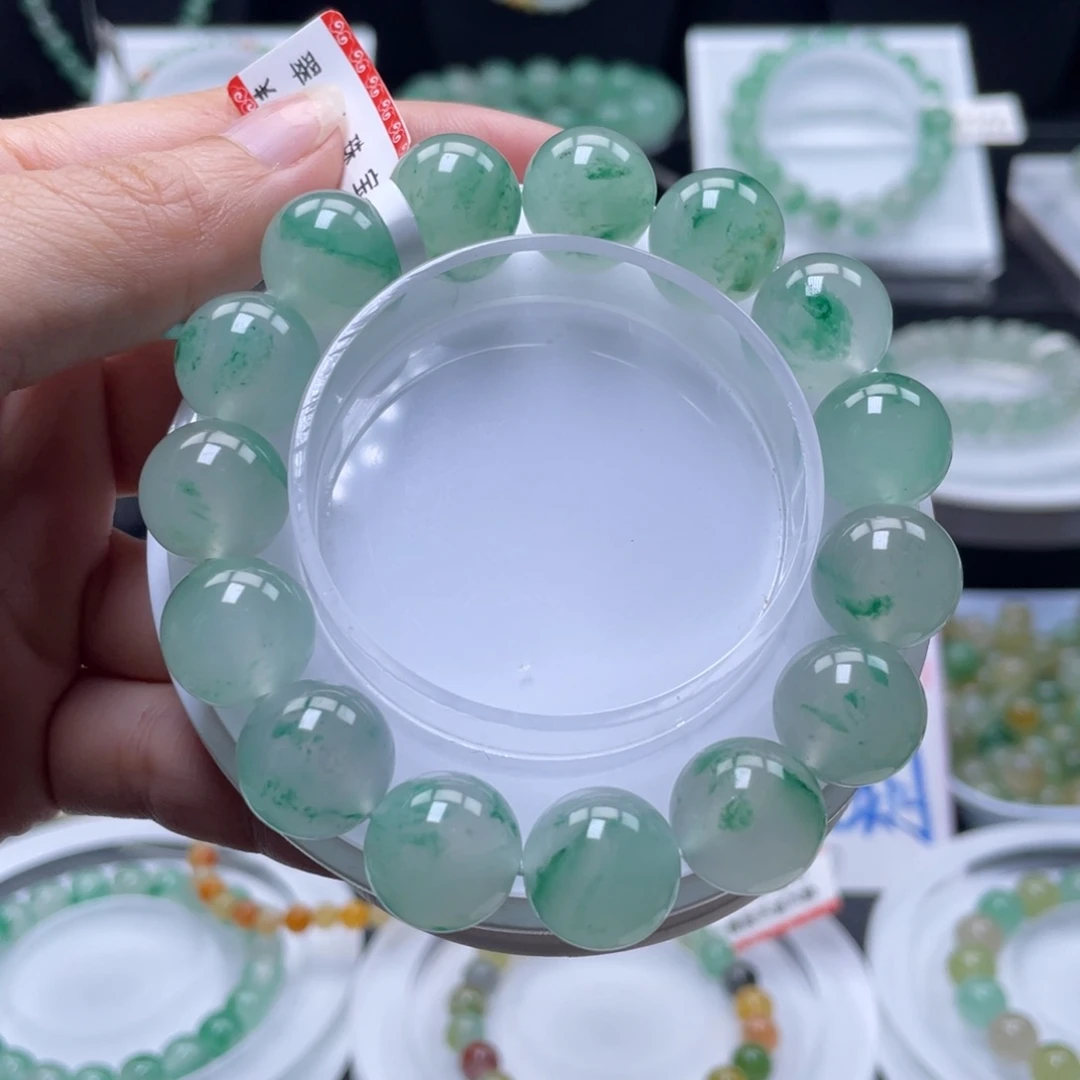 石英质玉（非洲翠）未镶嵌手串高冰飘花阳绿