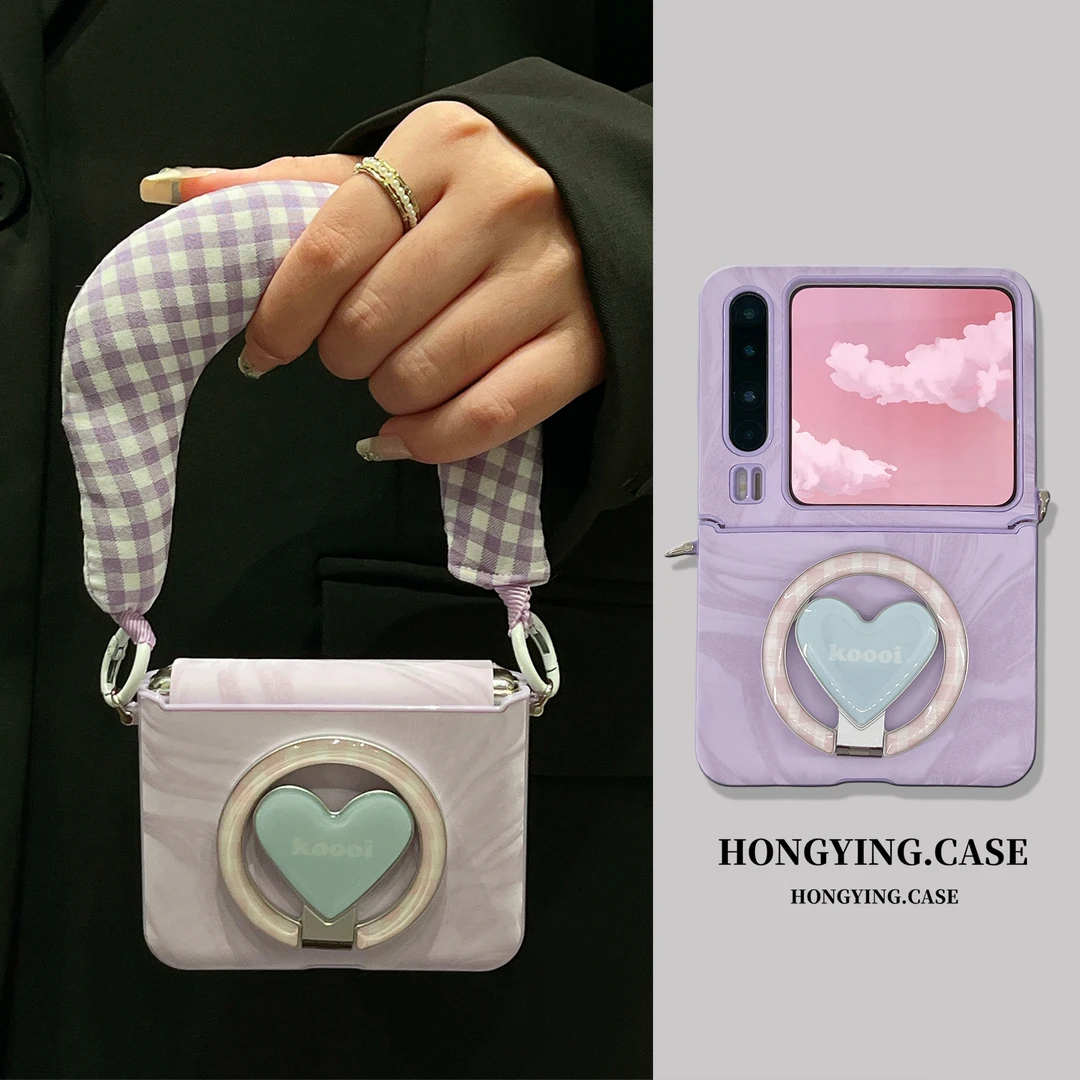 适用华为purax手机壳pocket2梦幻紫色阿尔卑斯纹小米MIXFlip2手提