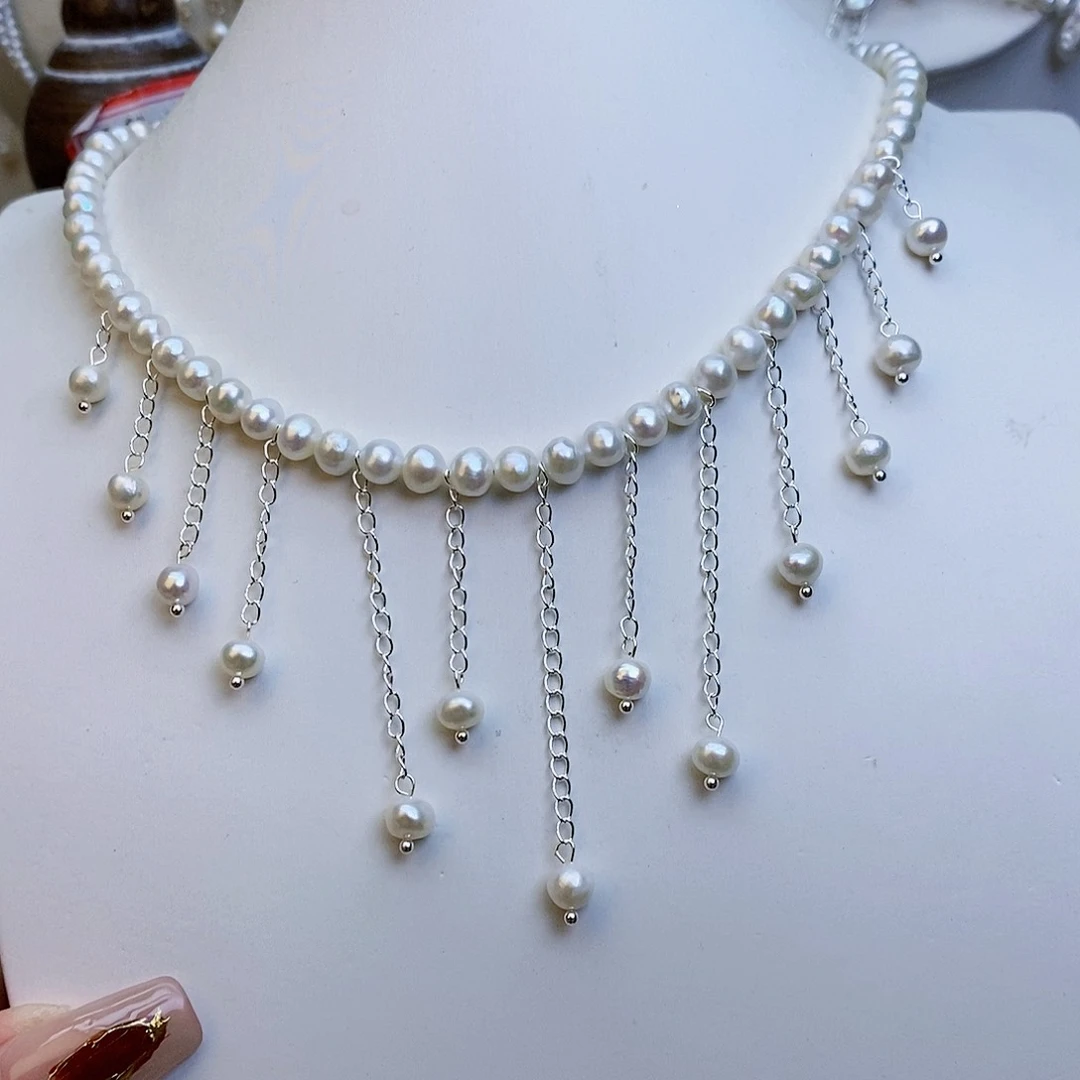 淡水珍珠颈饰银S925镶嵌