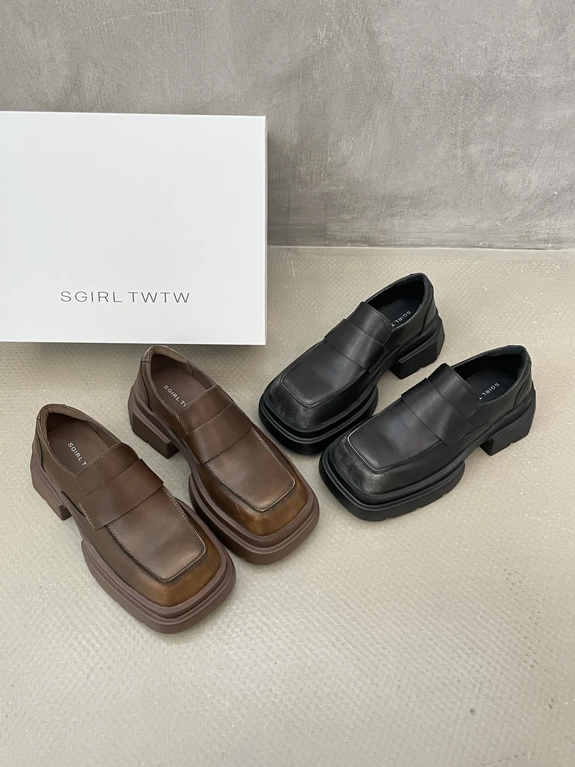 SGIRL TWTW小个子厚底乐福鞋秋英伦风方头小皮鞋一脚蹬单鞋K628-1