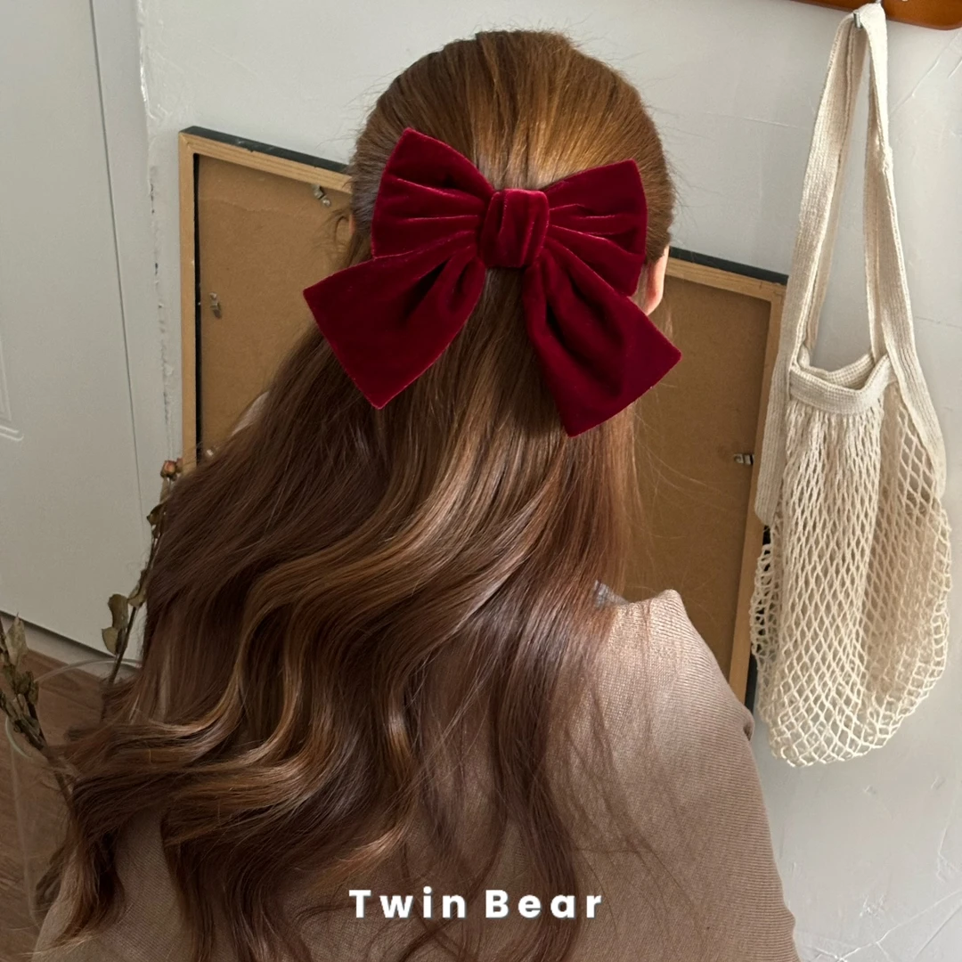 百搭又高级~高端黑色丝绒蝴蝶结发夹发饰后脑勺公主风发卡秋冬女