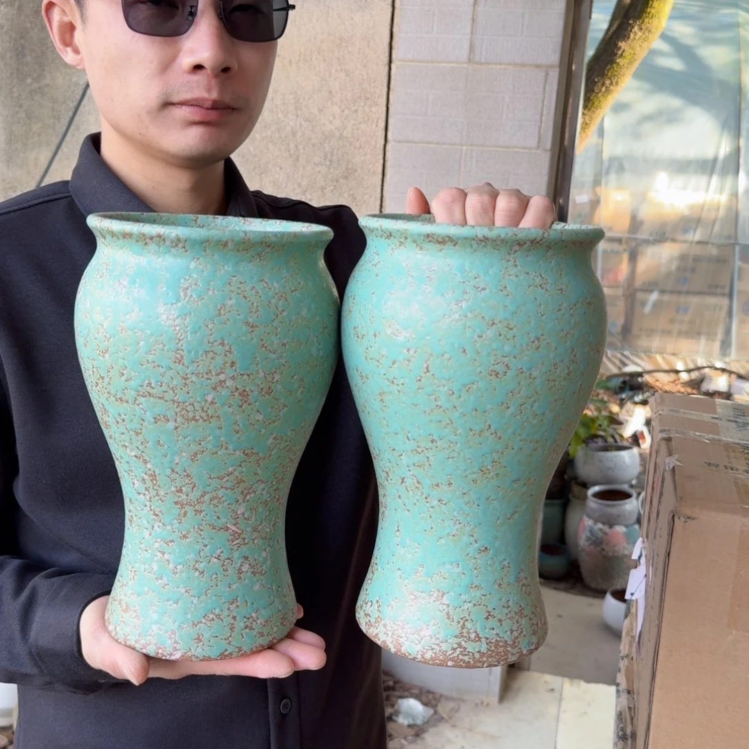 紫砂花盆口15高27（两个美人鱼绿泡泡