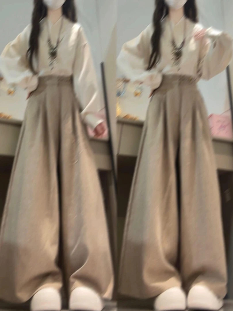 2025秋季新款新中式轻国风交叉领衬衫上衣搭配休闲裤气质两件套女