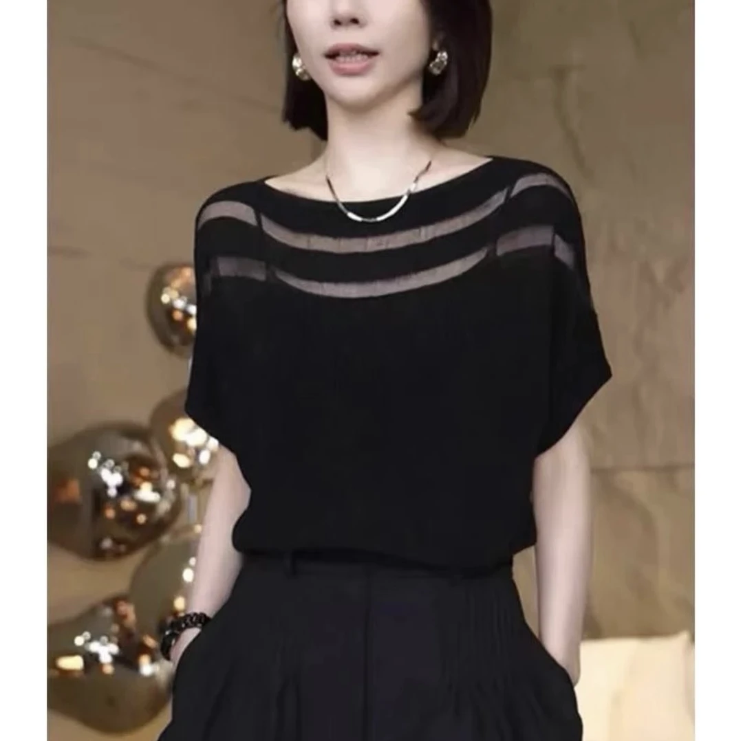 妈妈装夏季50-60岁洋气时髦冰丝针织2025新款蝙蝠袖外穿上衣