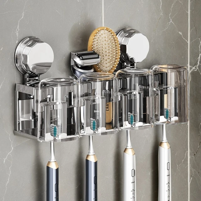 不锈钢吸盘牙刷置物架免打孔家用卫生间壁挂漱口杯电动牙刷收纳架