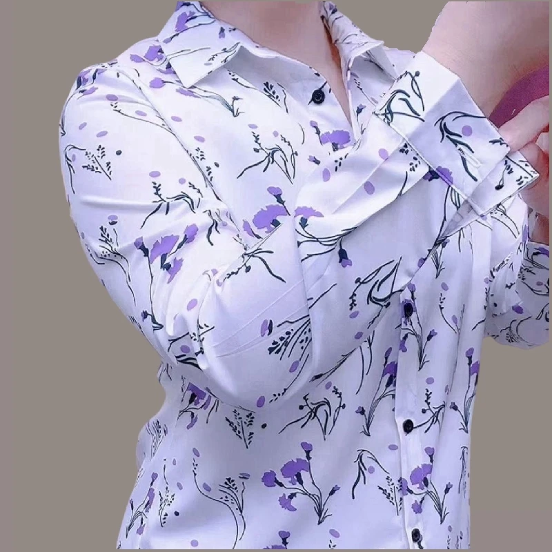 雪纺衬衫女长袖印花2025春秋新款花衬衣韩版修身洋气雪纺衫百搭