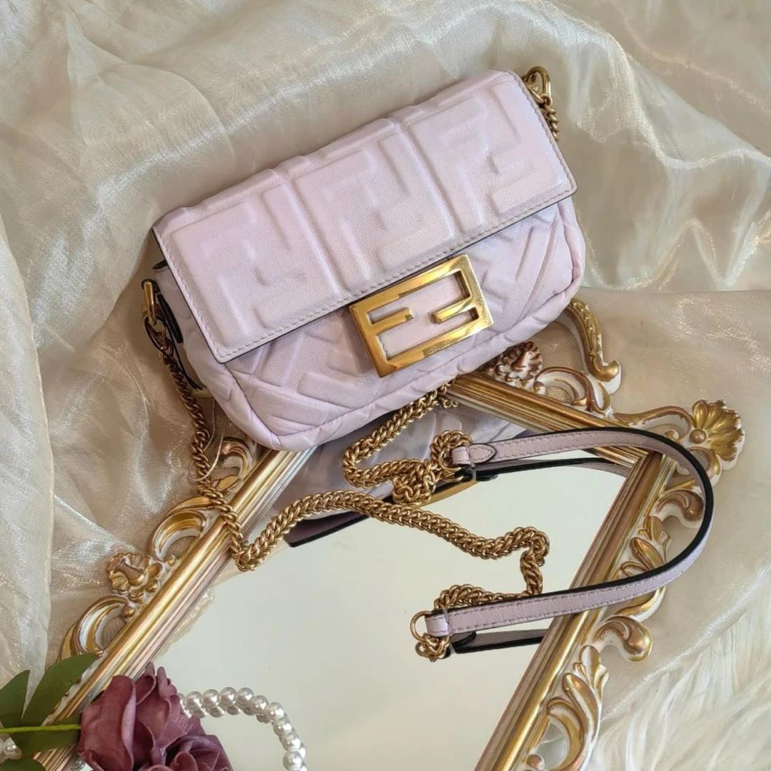 95新 FENDI/芬迪 大吉中古/fendi芬迪薰衣草紫mini法棍斜挎包