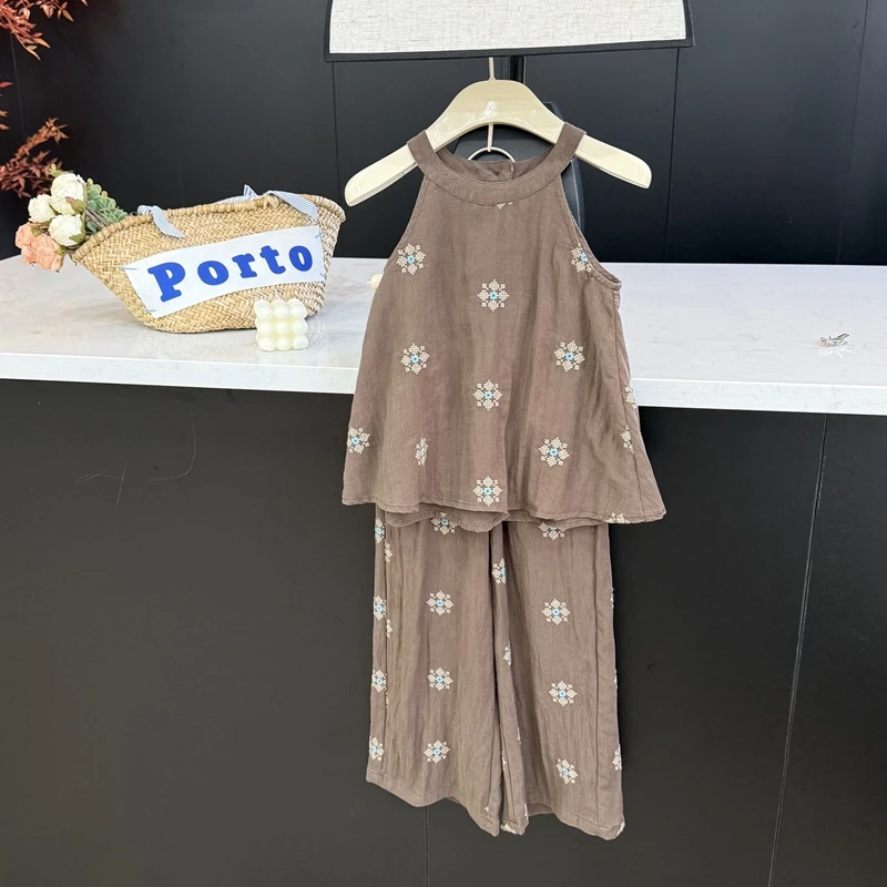 【现货】leomama女童雪花气质套装大童夏季时髦背心休闲阔腿两件套