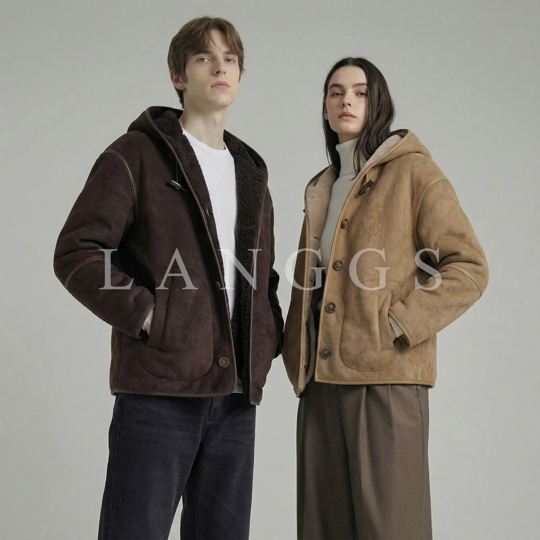 LANGGS&浪叔 25冬季连帽仿麂皮100%羊毛皮毛一体外套-FW54154