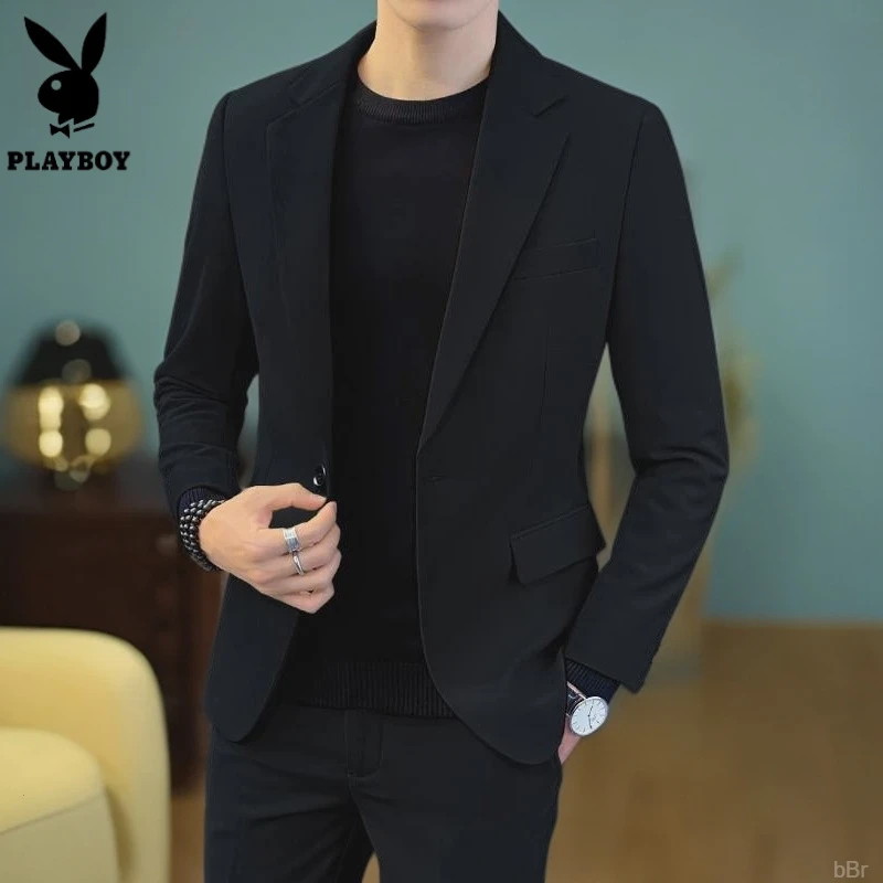 花花公子黑色西服套装男士冬季修身高级感男装休闲外套正装秋冬