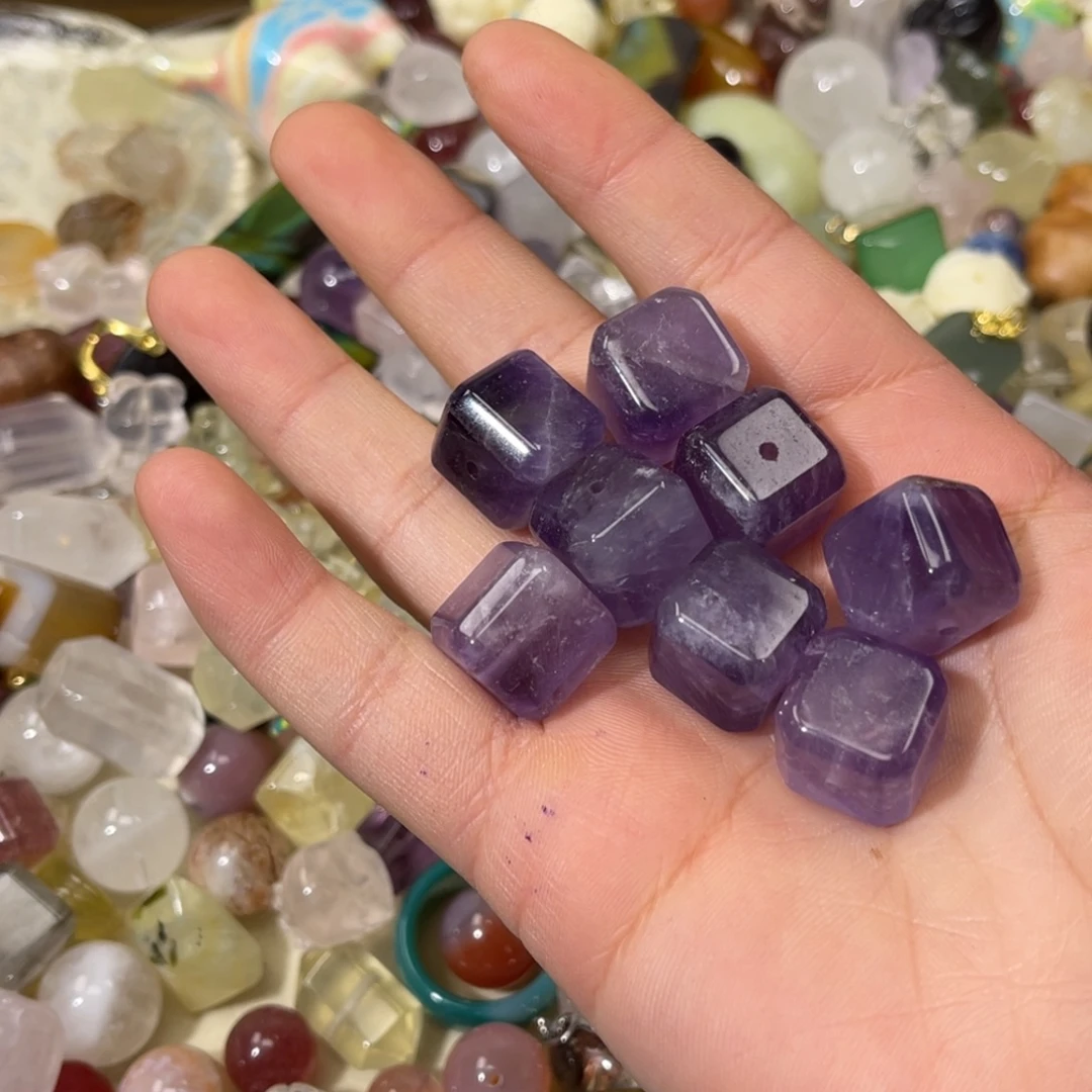 珠宝半成品紫晶银S925镶嵌紫水晶方糖卡14一颗