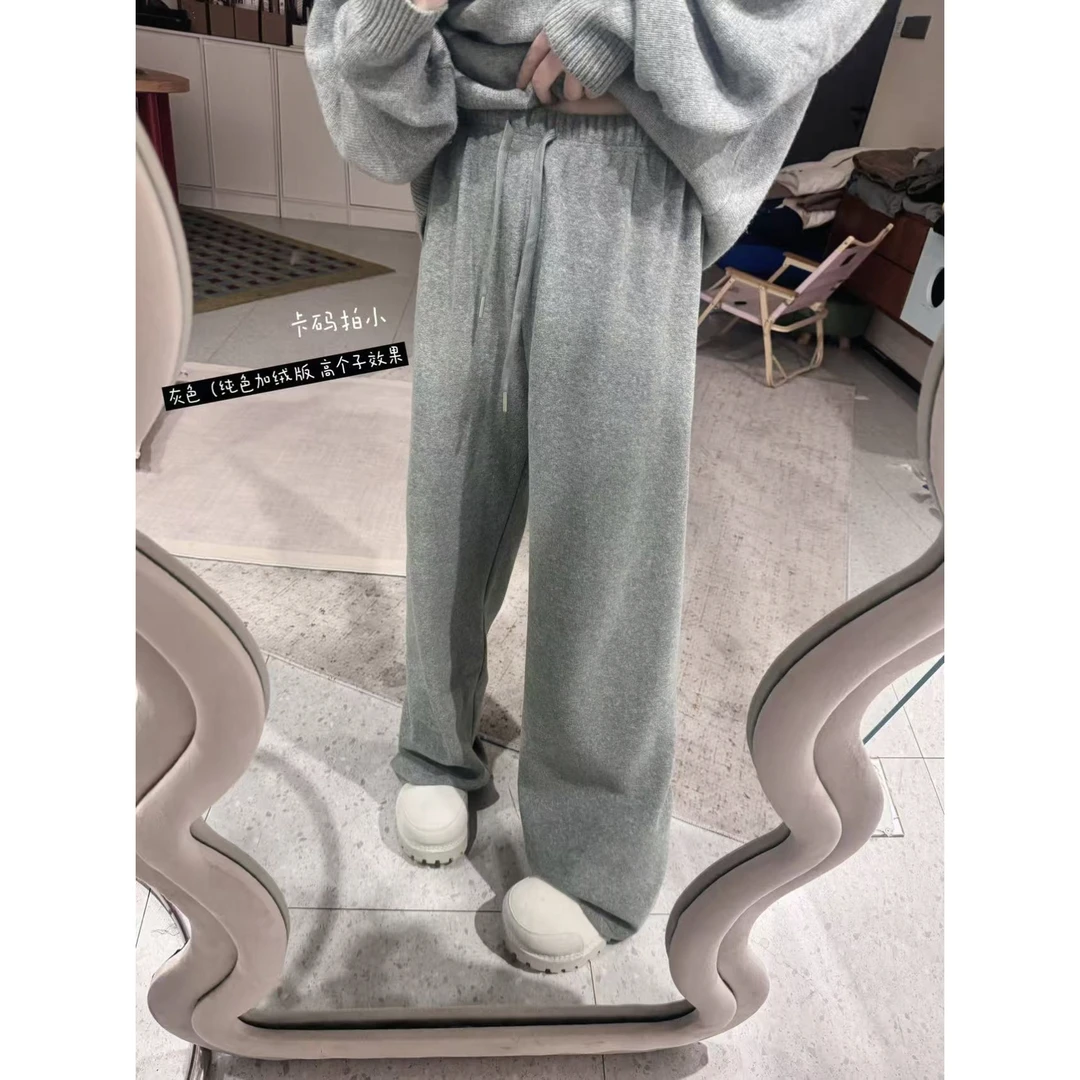 晶咕【小黑豹！】慵懒全松紧高腰抽绳豹纹窄版直筒休闲裤