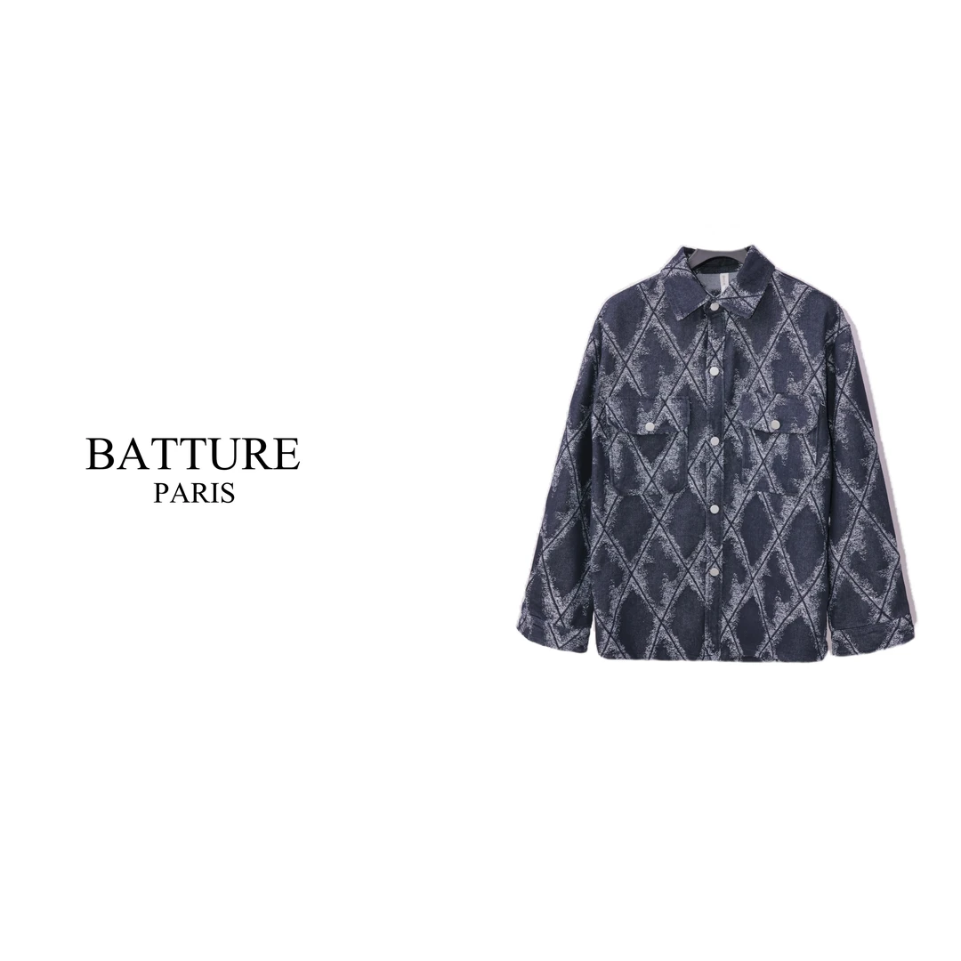 早春高奢品牌 春秋长袖男士复古菱纹抽绳潮流青年夹克外套