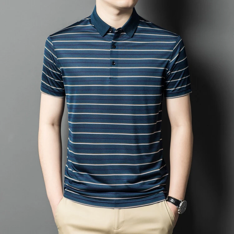 【6A级可机洗白玉桑蚕丝】男士短袖t恤2025夏季新款商务polo衫9326