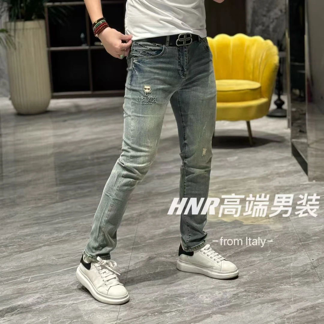 【老佛爷品牌】超薄弹力重水洗立体钢压花小脚男士牛仔裤7807