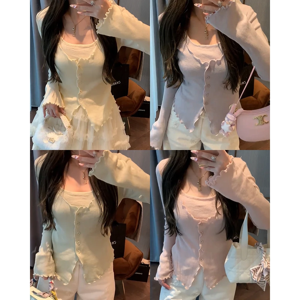 【mimius】&七七 温柔风木耳边假两件针织衫 WG02027