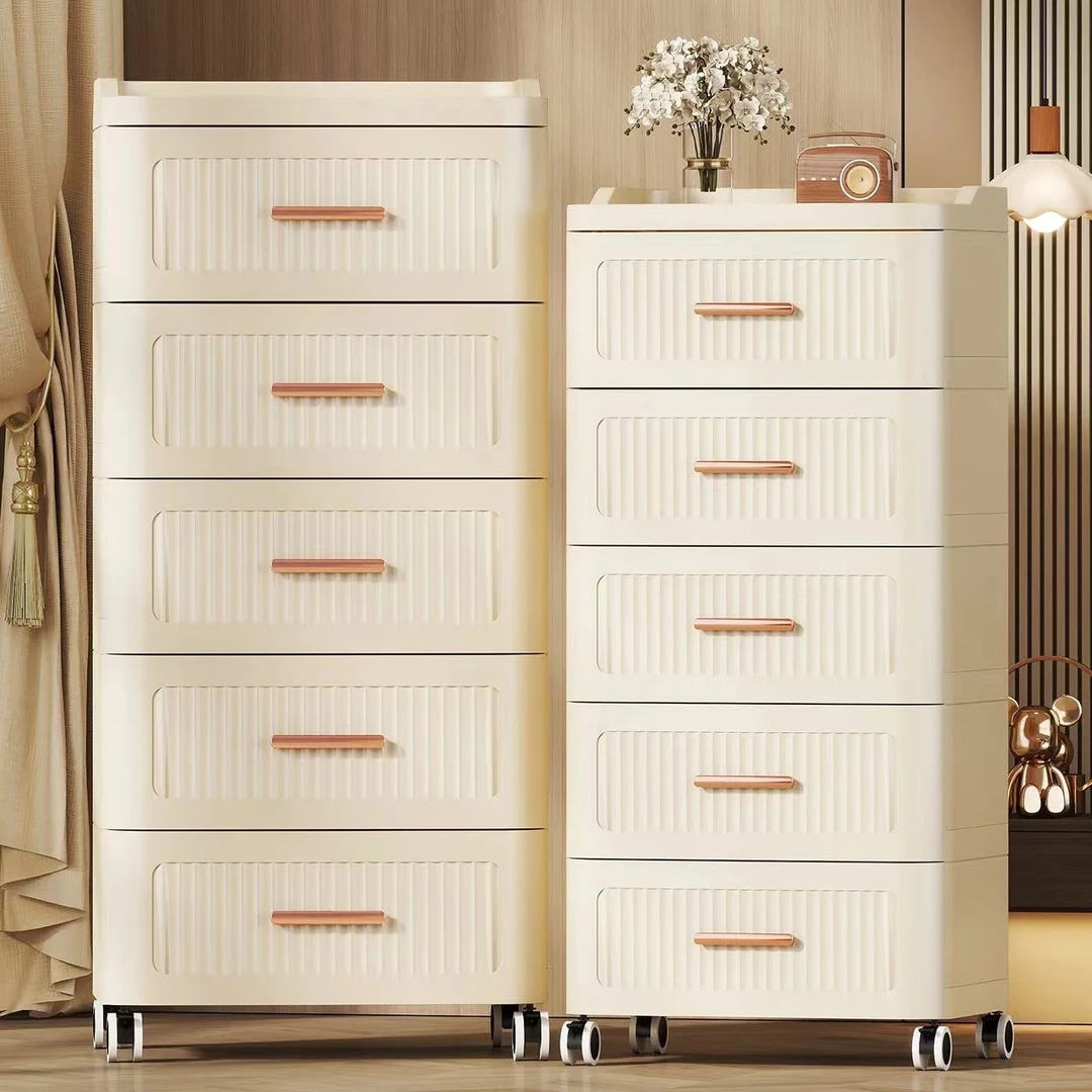 （高端系列）整装发货免安装抽屉式床头收纳柜奶油多层收纳柜送滑轮