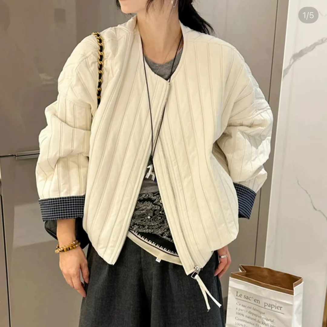 欧货开衫薄棉外套女短款秋季2025新款百搭宽松休闲夹克开衫棒球服