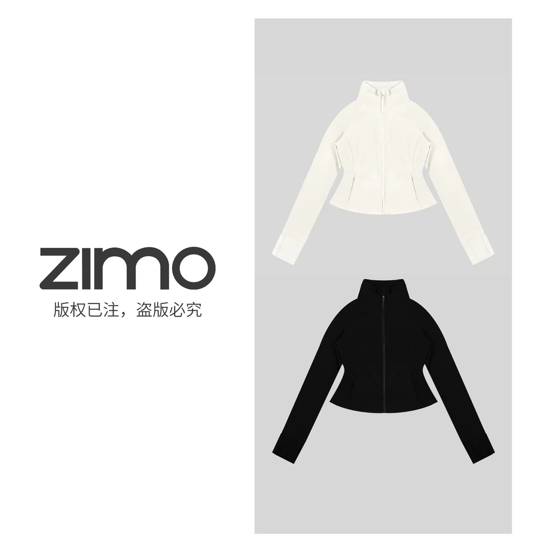 全拉链隐藏帽子修身外套125黑+白-zimo-健身瑜伽服健服YFWT125