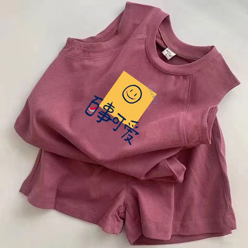 纯棉儿童无袖背心套装夏季男女童宝宝洋气休闲时尚宽松运