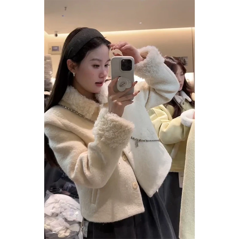 parkyeon小众设计感毛领短款长袖外套女秋冬时尚气质休闲裤套装