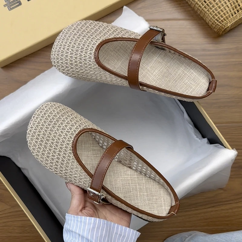 法式平底渔网镂空勃肯包头半拖鞋女夏外穿2025新款一脚蹬单鞋凉拖