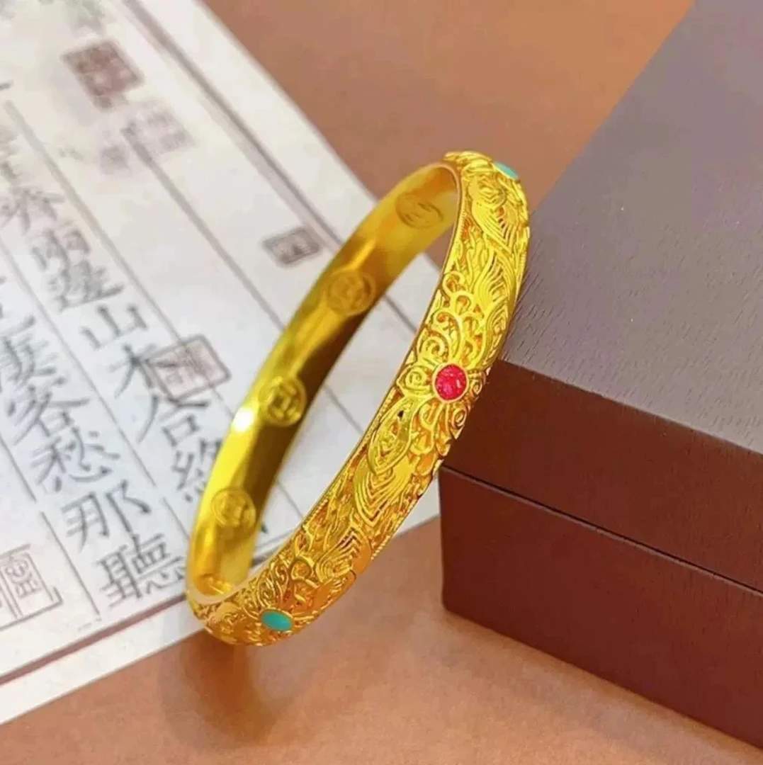 铜合金手镯 珐琅彩拉丝皇后闭口手镯古法经典