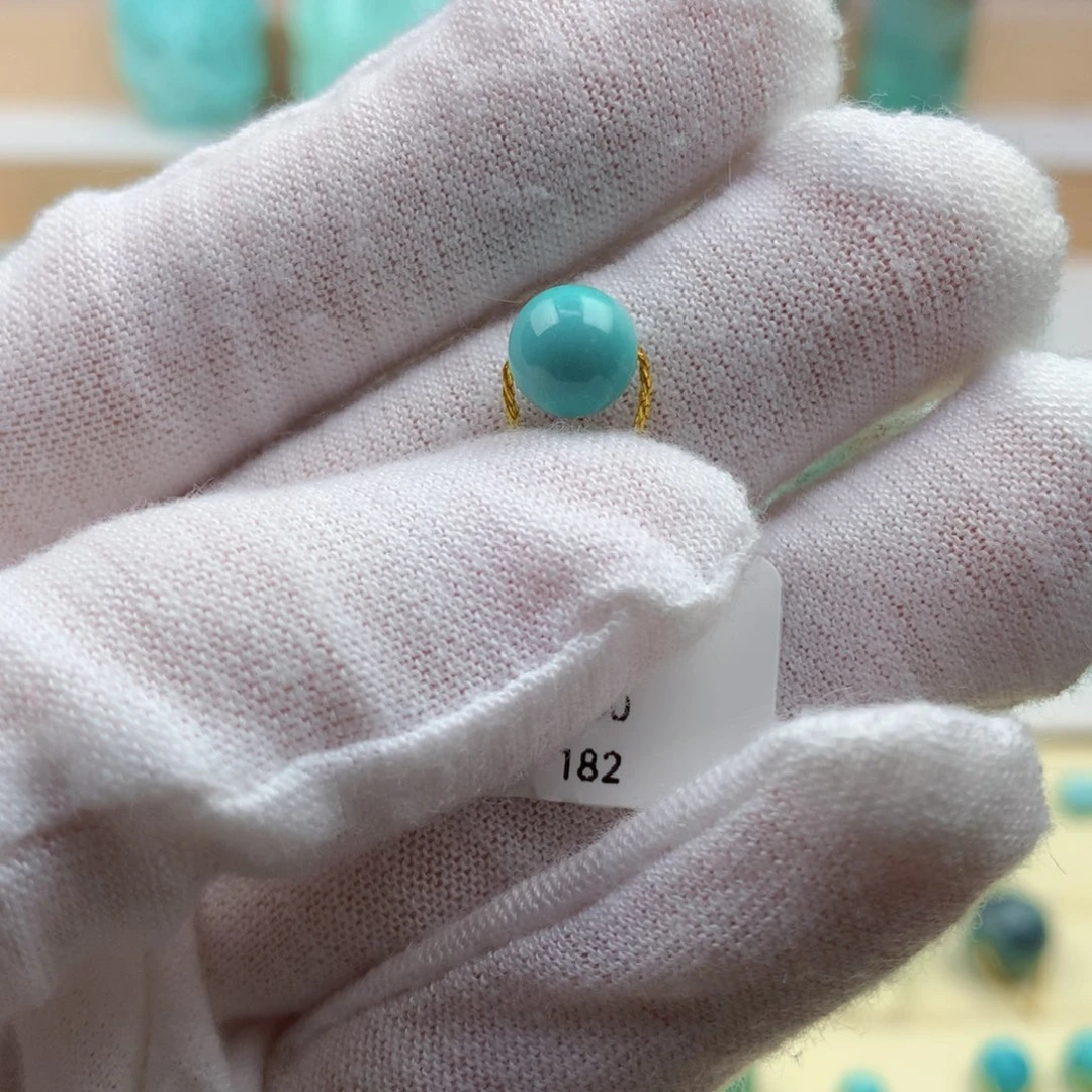 绿松石未镶嵌珠宝奇石高瓷蓝绿圆珠7.3mm