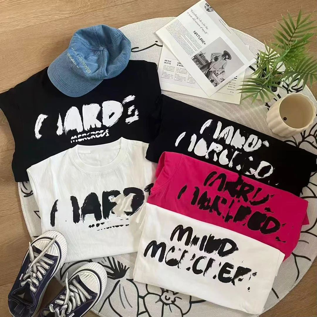 2025夏韩潮牌新款短袖圆领宽松双排字母印花纯棉T恤潮酷25051250