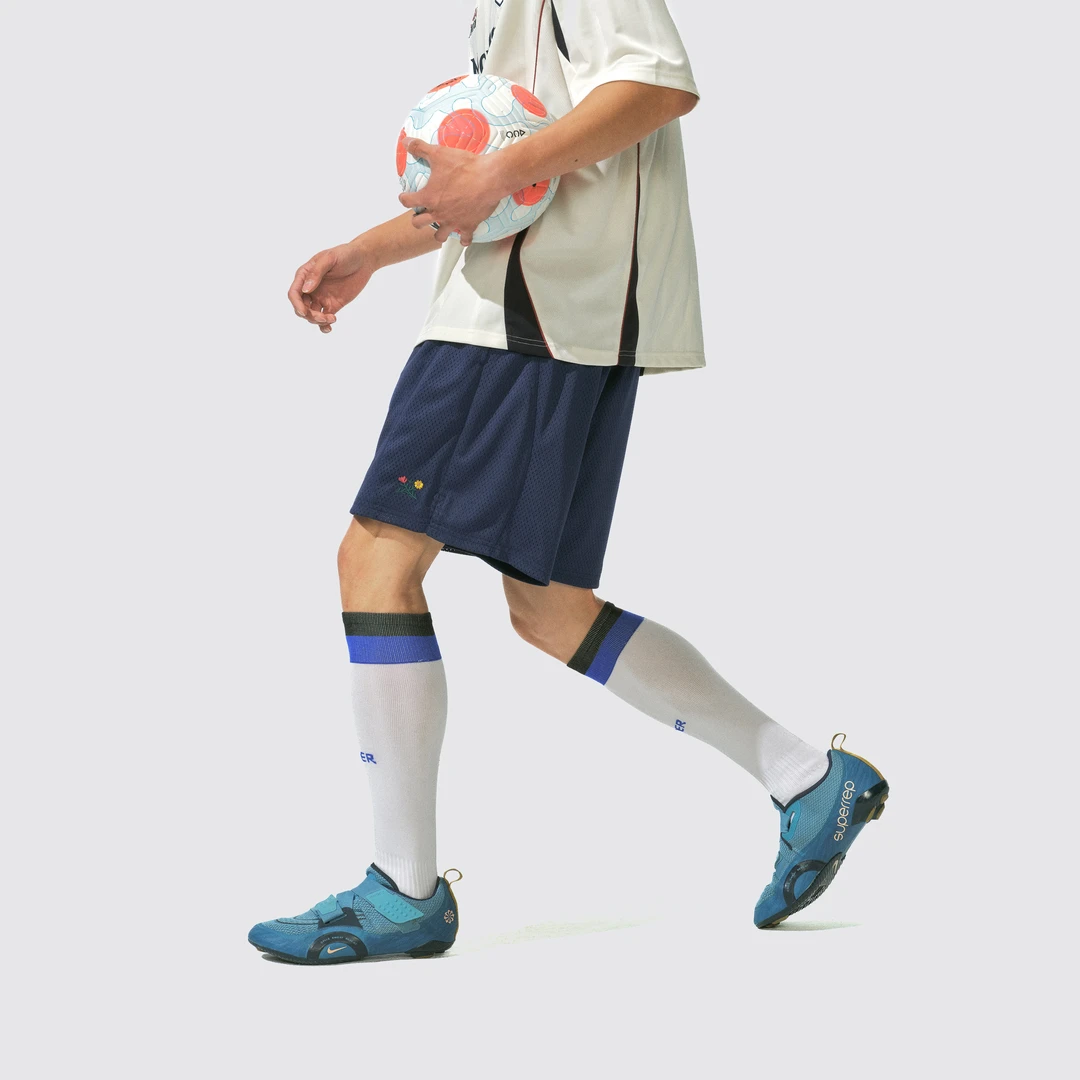 瞬时山野Monterest复古刺绣弧线分割五分裤休闲裤透气网眼短裤男