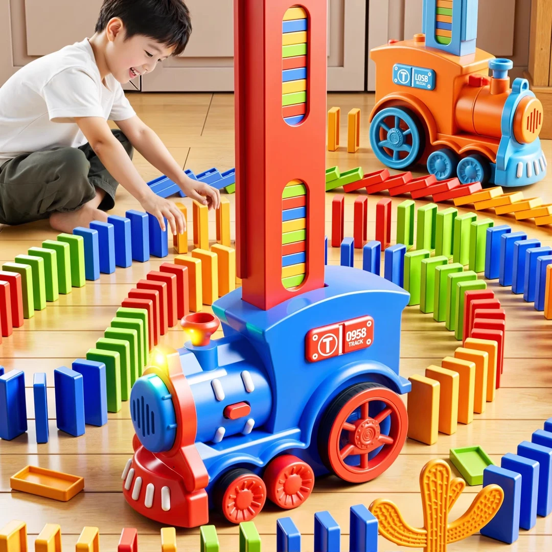 多米诺骨牌自动投放车新款儿童益智电动轨道小火车3岁男女孩玩具6