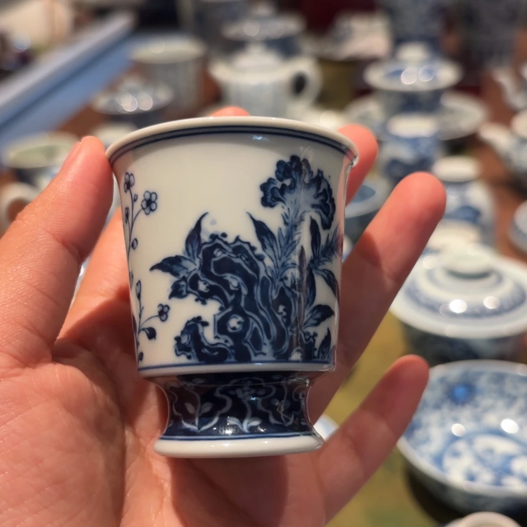 行***水瓷补差 微微瑕 鸡冠花杯