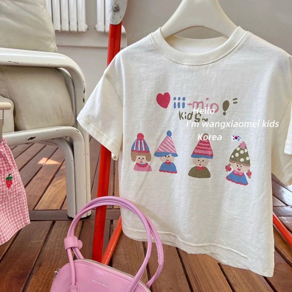 女童夏季多巴胺纯棉体恤百搭短袖T恤夏天儿童韩版穿搭女孩白色潮