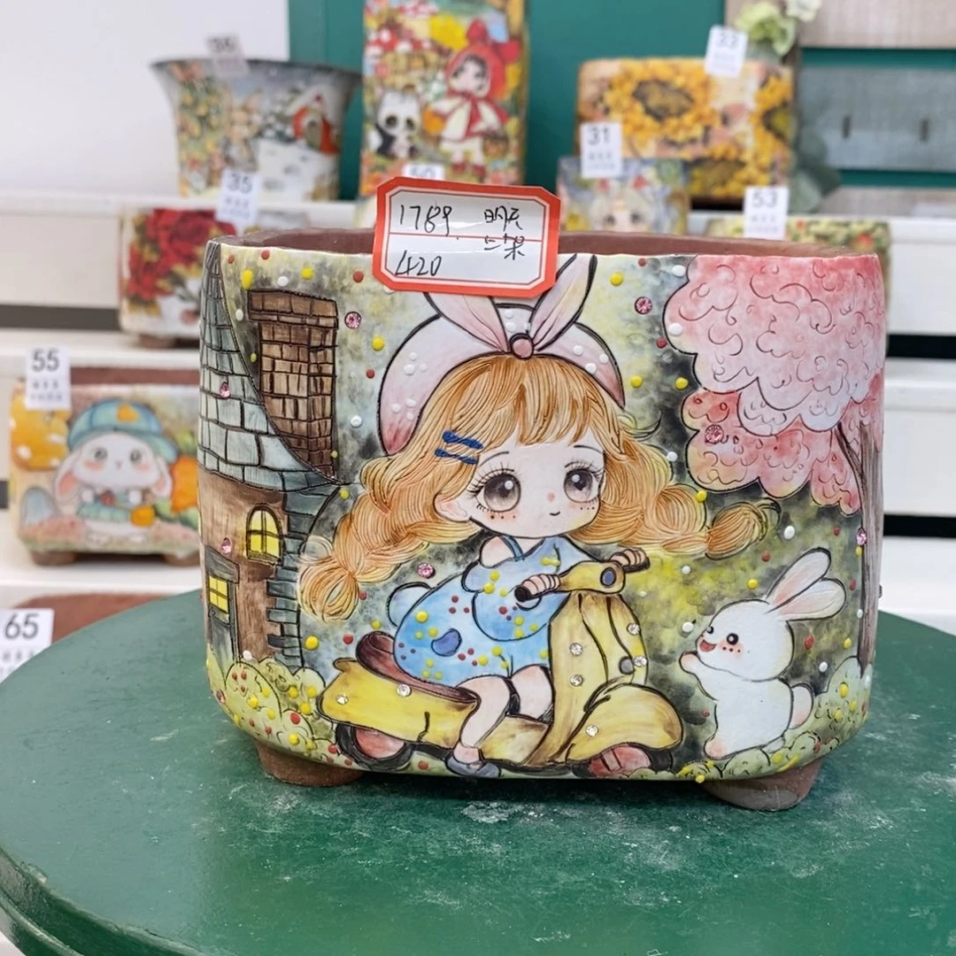 红陶萌多多手绘花盆