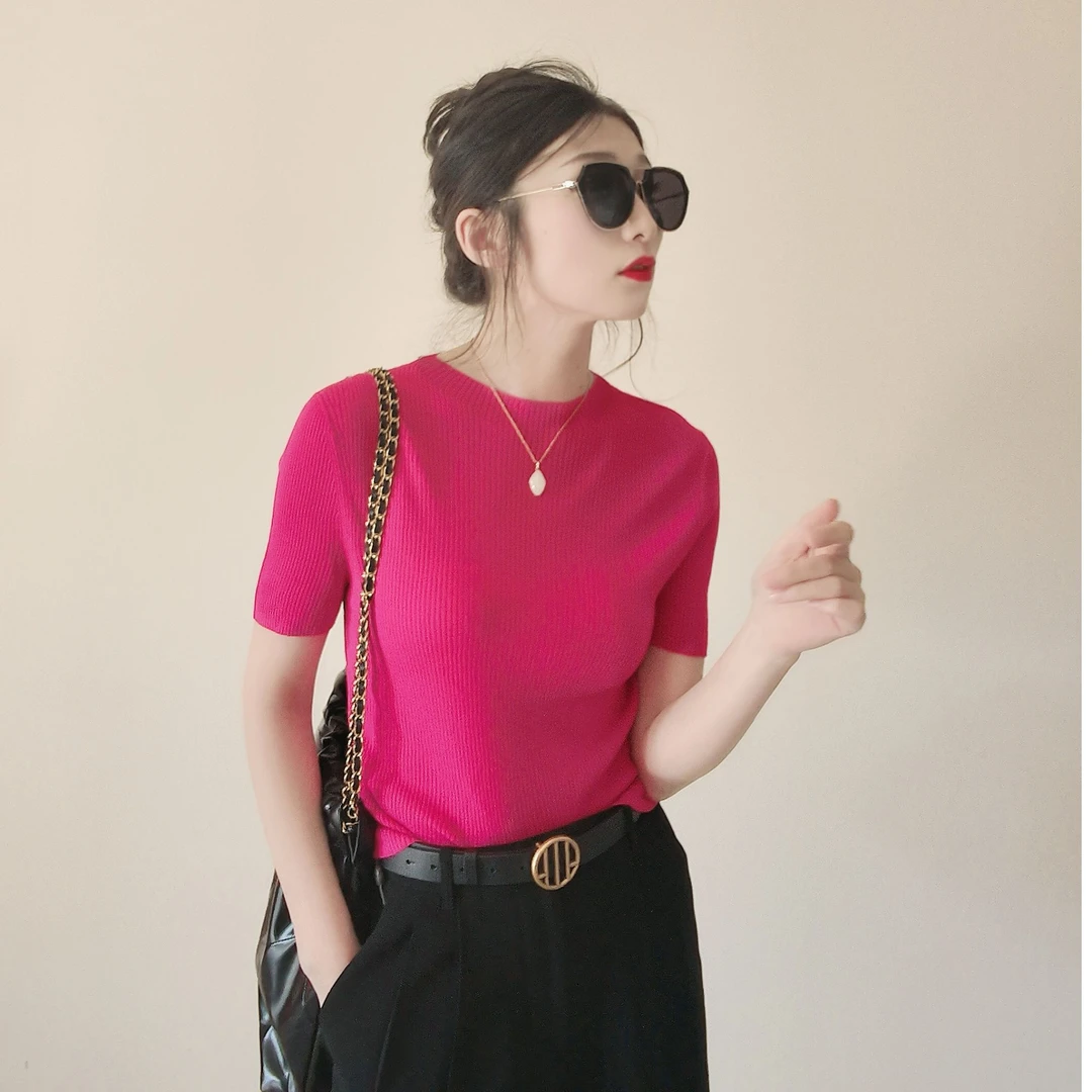 阿玛施AMASS【宠粉款 赫本风】气质显瘦冰丝针织短袖5399601
