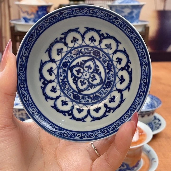 摆件陶青花宝相普洱杯