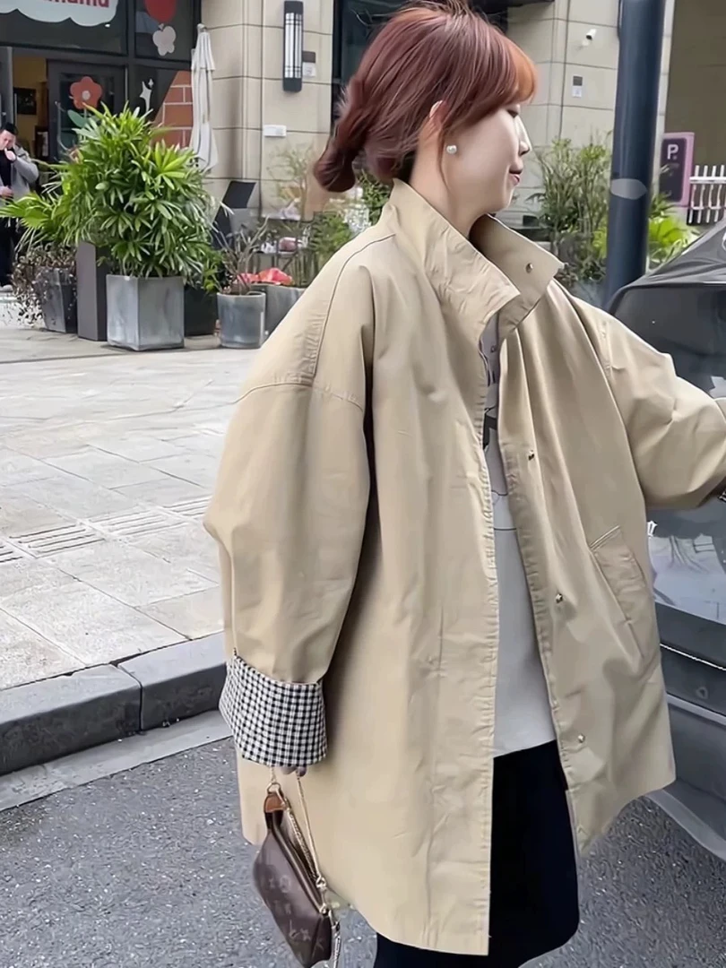 宽松立领慵懒风中长款休闲风衣外套版型超显瘦