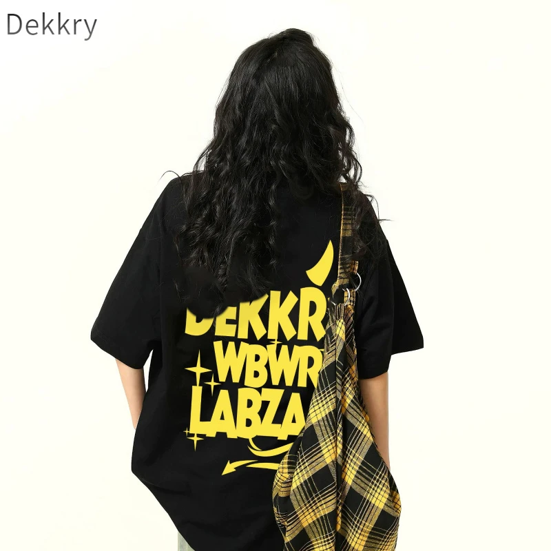 Dekkry夏季短袖T恤复古上衣ins黑色小众圆领宽松情侣潮流美式纯棉