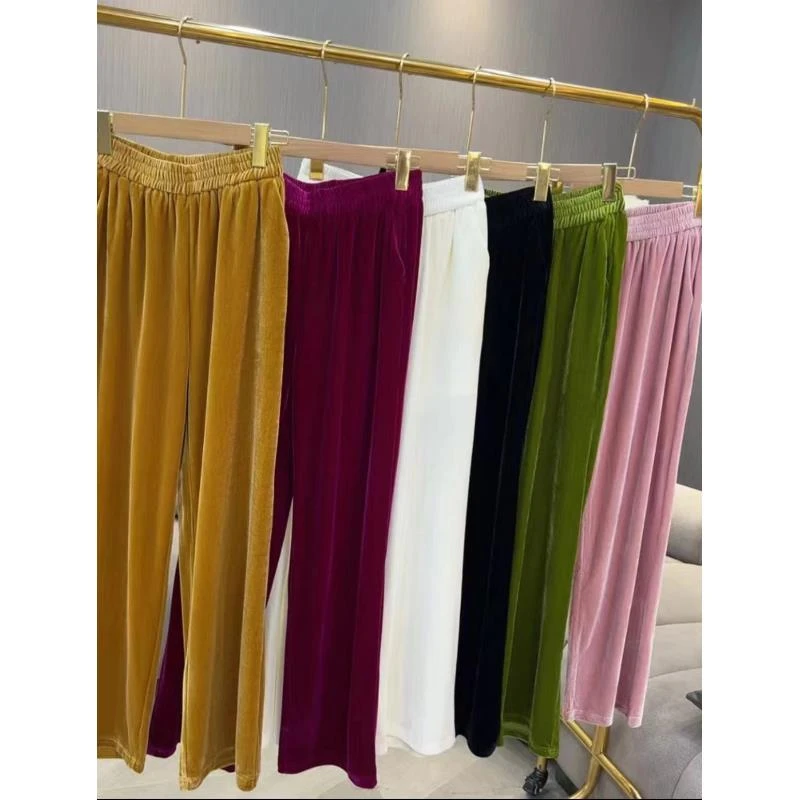 新中式国风高定丝绒裤气质高腰时尚女士阔腿裤潮流710
