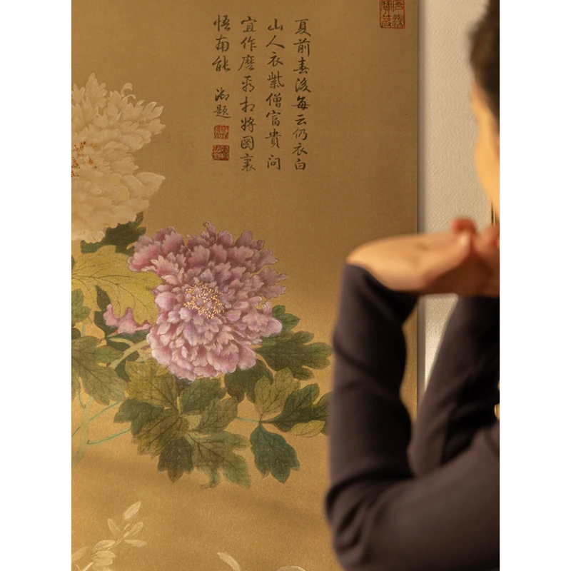 若奈挂画 收藏级作品!重磅真黄铜《富贵心安》牡丹铜雕画手绘雕刻