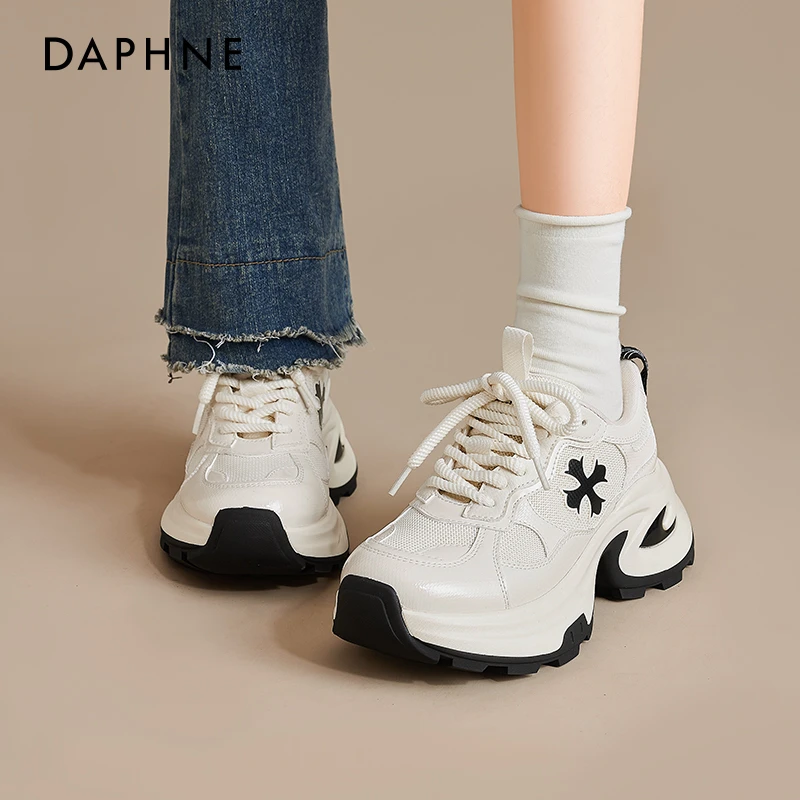 达芙妮厚底老爹鞋女2025新款秋冬网面透气显脚小休闲运动小白鞋爆