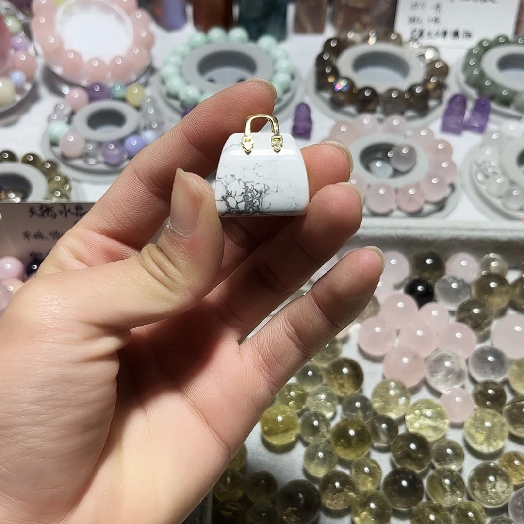 珠宝半成品银S925镶嵌紫晶开播福利白松石小包包