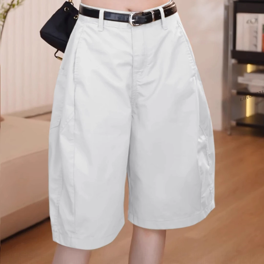 休闲短裤2025新款女夏季薄款五分裤小个子阔腿宽松中裤高腰花苞裤