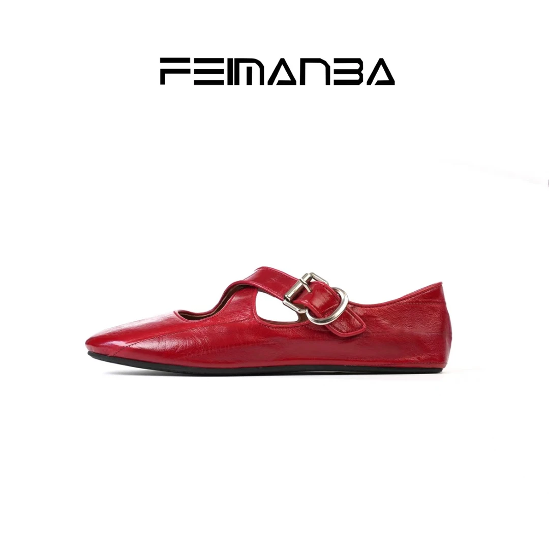 “断码特价”鳗鱼皮交叉芭蕾舞鞋 圆头平底浅口时尚玛丽珍鞋