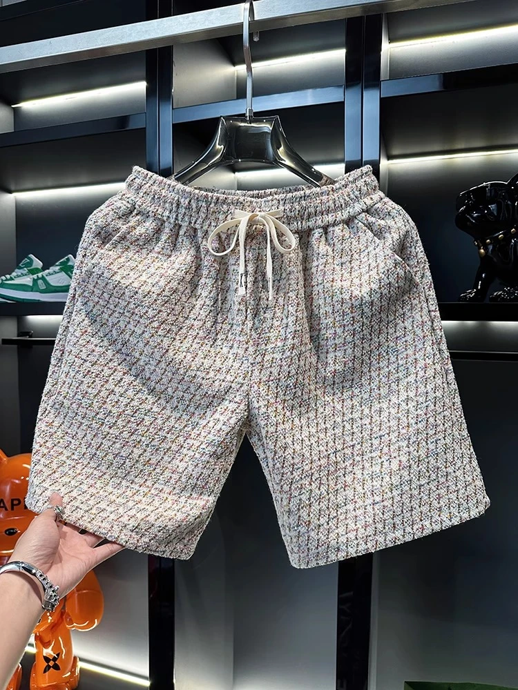 潮牌时尚休闲短裤男生色织五分裤男士2025夏季薄款宽松沙滩大裤衩