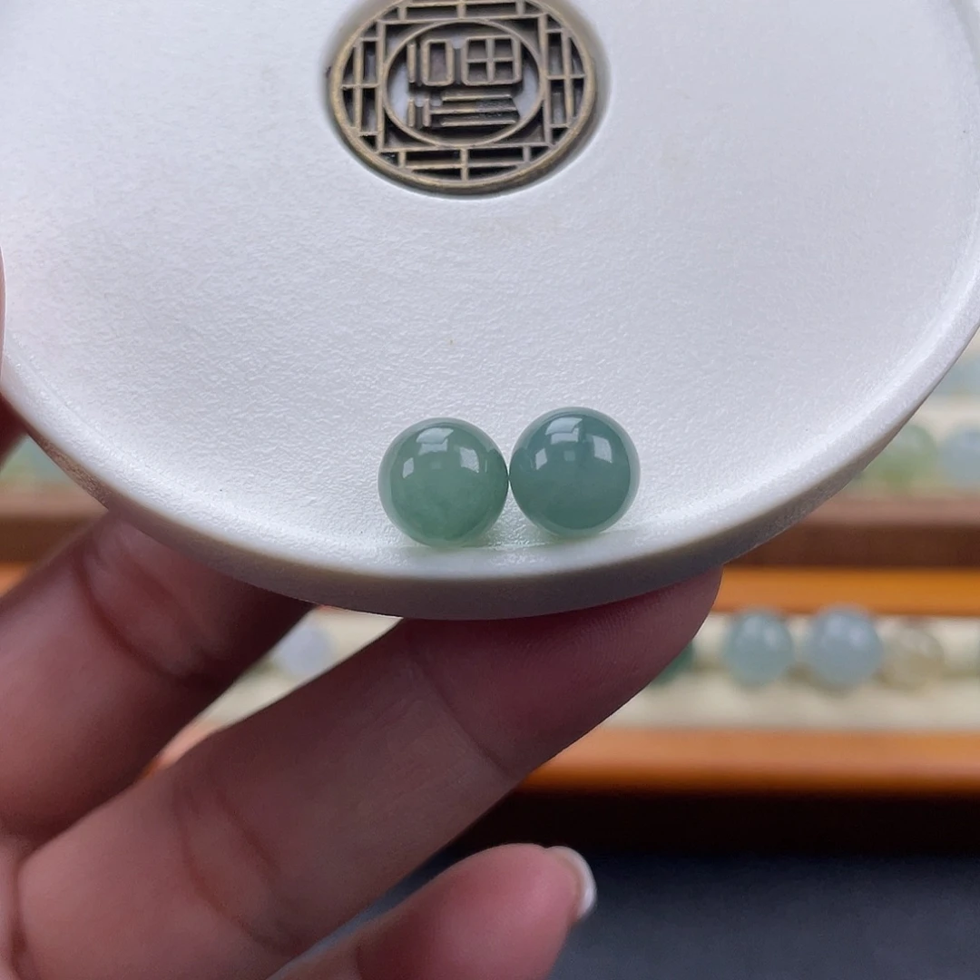 翡翠散珠天然翡翠a货天空蓝有色根卡8
