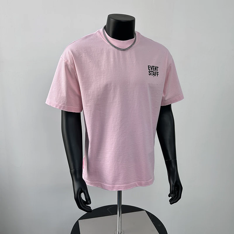 高端设计感破洞短袖t恤男夏季潮牌痞帅上衣美式复古做旧纯棉半袖